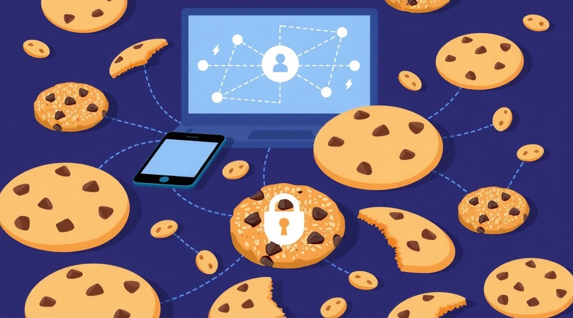 Illustration of various cookies on a digital device screen