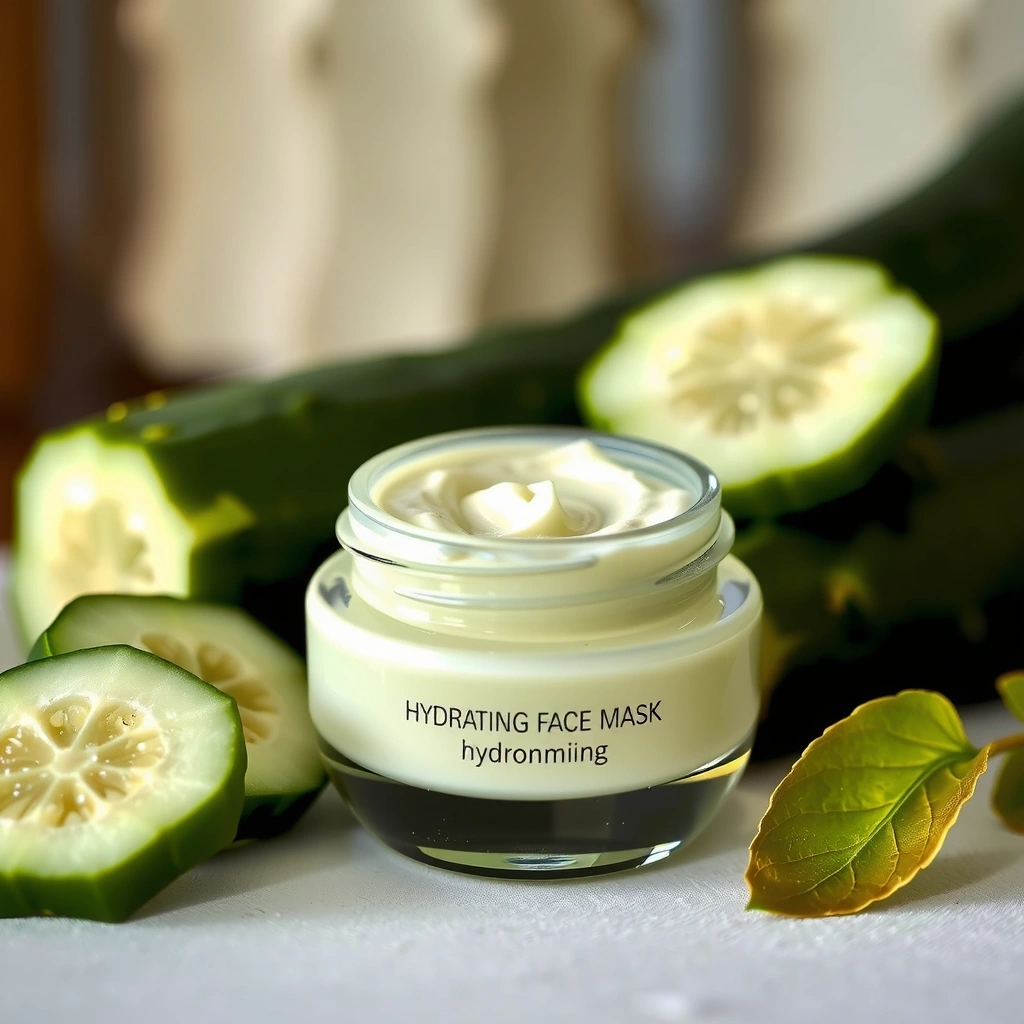 Hydrating face mask with cucumber slices