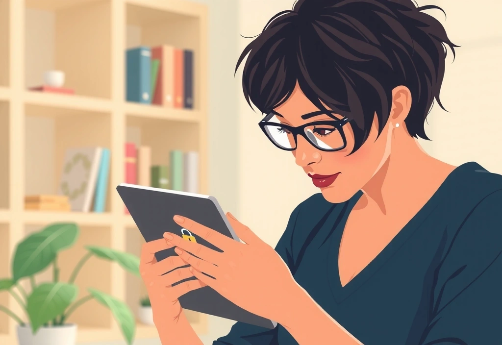 Illustration of a person reviewing a privacy document on a tablet