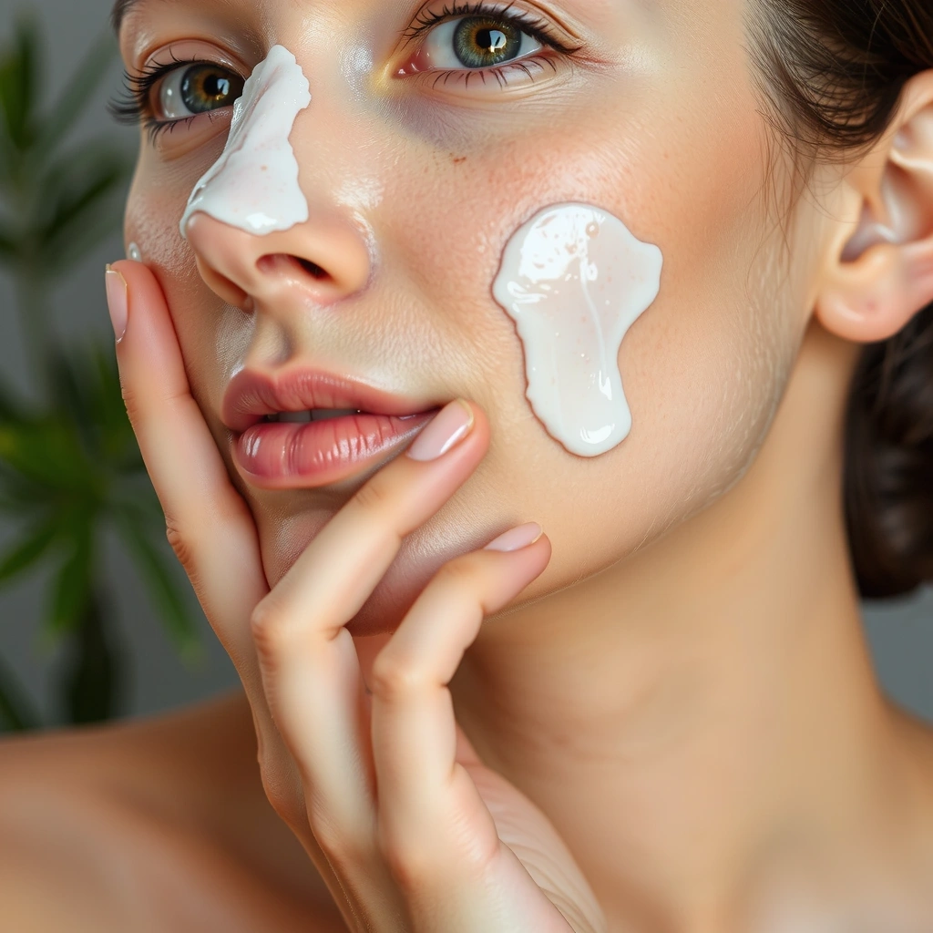 Woman applying face mask
